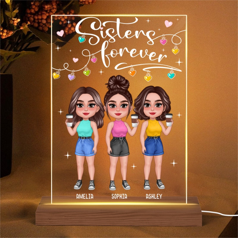 Standing Pretty Besties Sisters Light String Personalized Rectangle Acrylic LED Night Light