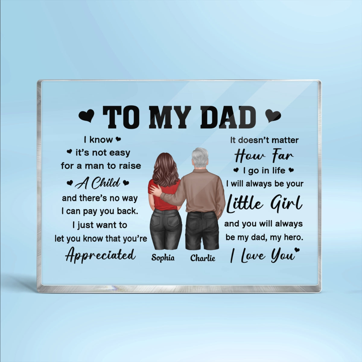 To My Dad From Daughter Son Back View Dad And Daughter Son Standing Personalized Horizontal Rectangle Acrylic Block