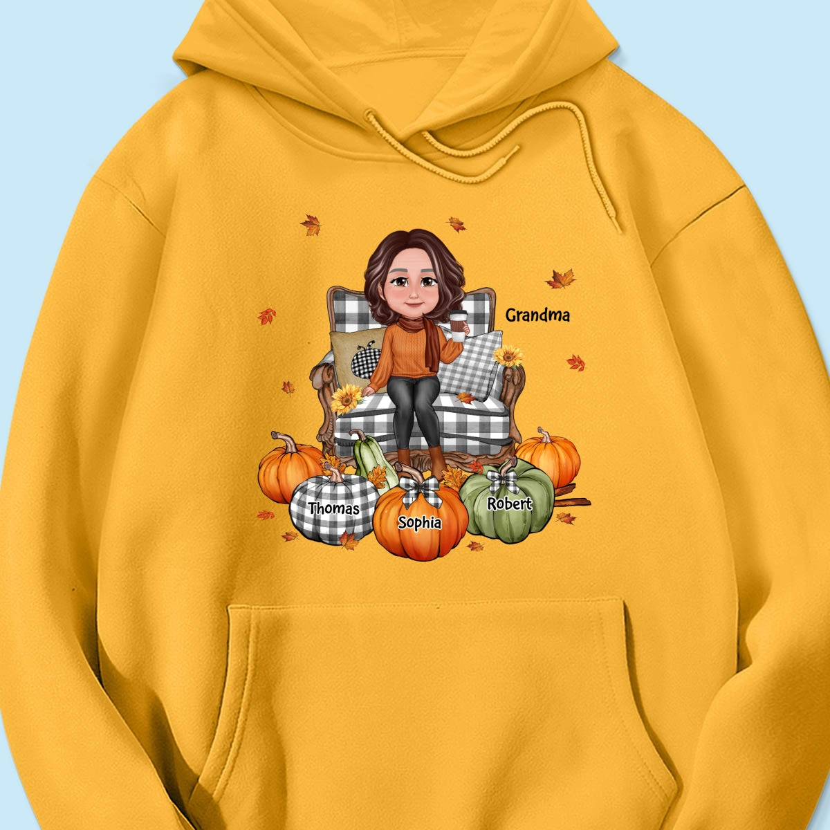 Grandma Sitting On Chair Pumpkins Personalized Shirt