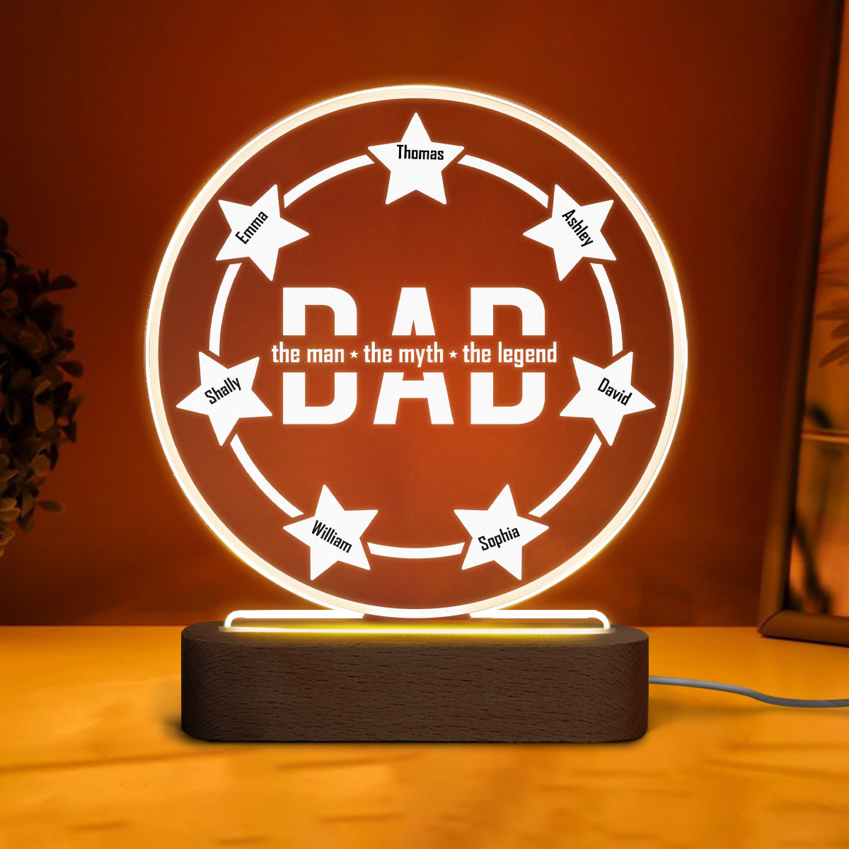 Dad Grandpa Man Myth Legend Personalized Circle Acrylic LED Night Light