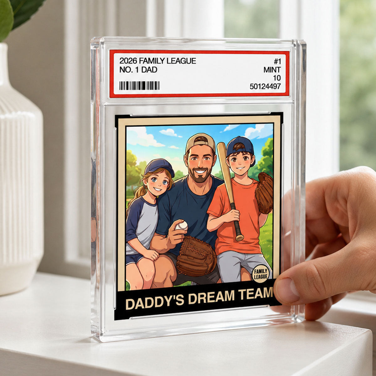 Copy of Cartoon Style Baseball Daddy's Dream Team Trading Card - Personalized Acrylic Block Plaque - Father's Day Gift For Baseball Dad, Husband