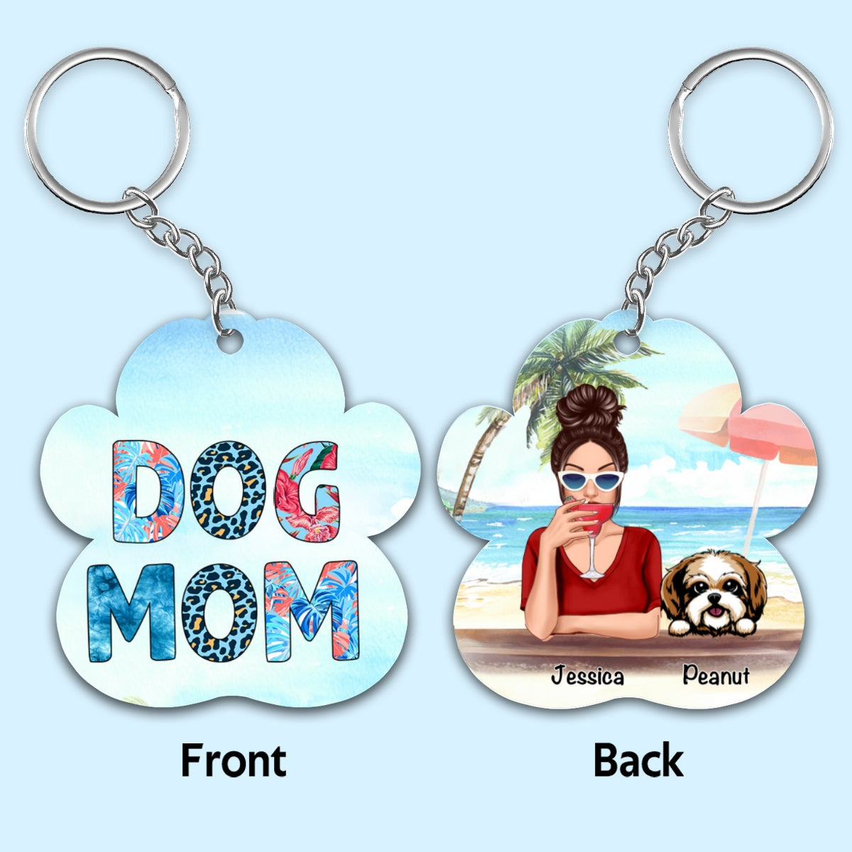 Dog Mom Summer Patterned Personalized Acrylic Keychain
