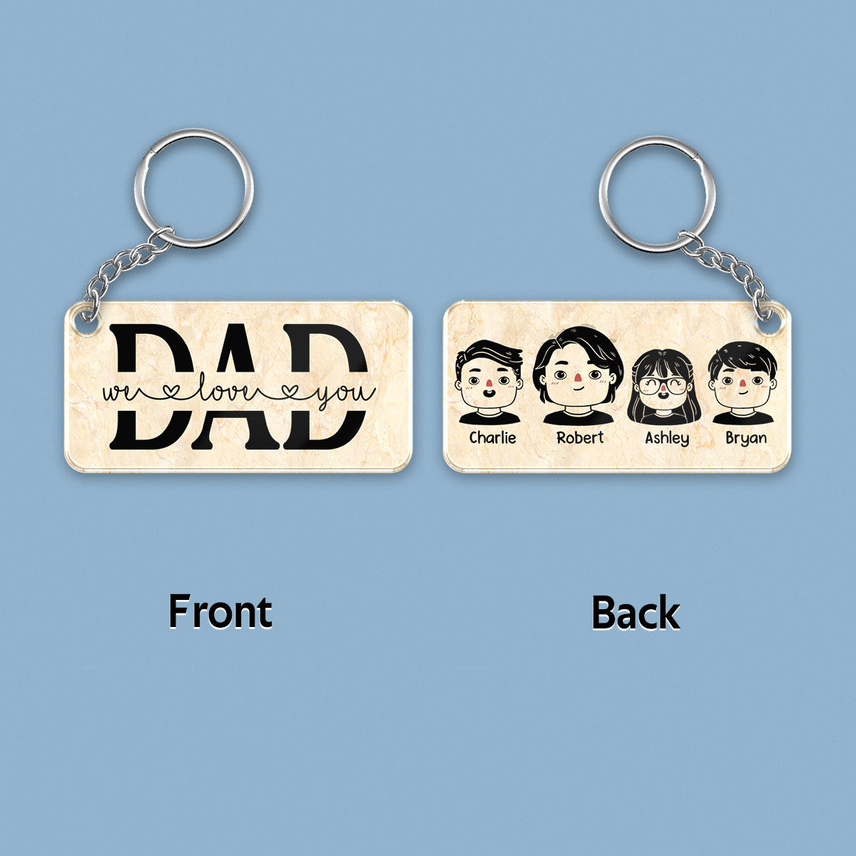 Best Dad Ever Portrait Cartoon Dad & Kids Personalized Acrylic Keychain