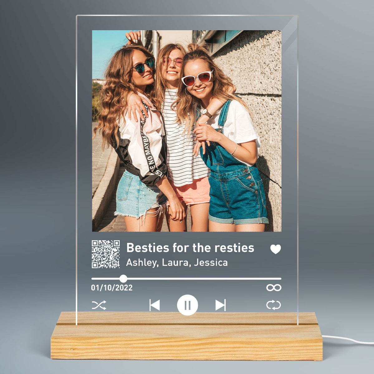 Best Friend Sisters Birthday Gifts for her Personalized LED Night Light, Song Plaque Art Custom Album Cover Plaque, Gifts for Girlfriend, Friendship Sibling Gift, Scannable QR Code