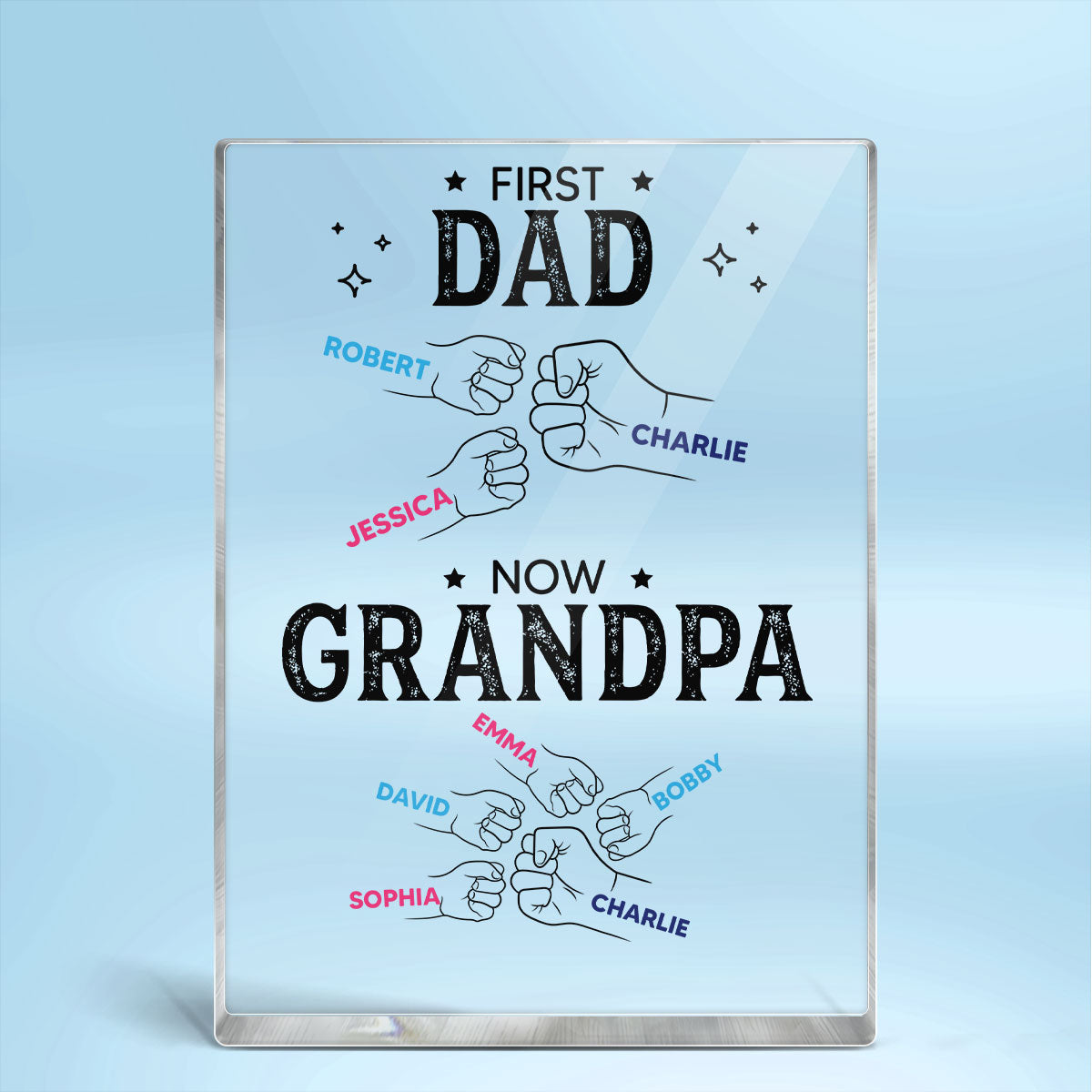 Dad Grandpa Punch Hand Outline Personalized Rectangle Acrylic Block Plaque