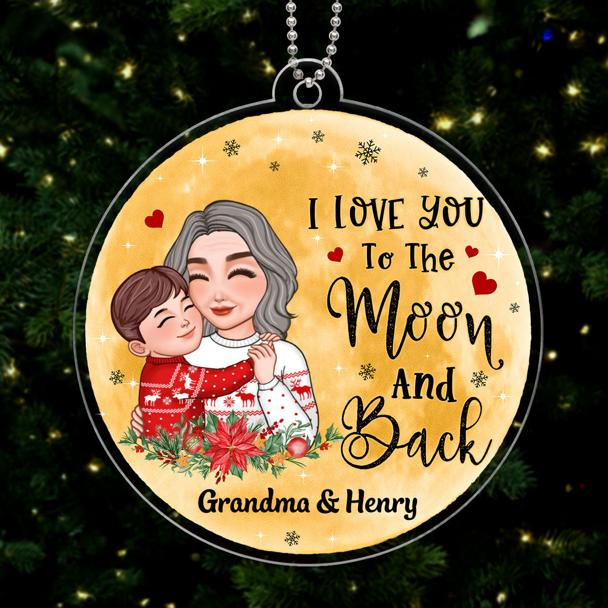 Grandma Mom Love To The Moon And Back Big Moon Personalized Acrylic Ornament