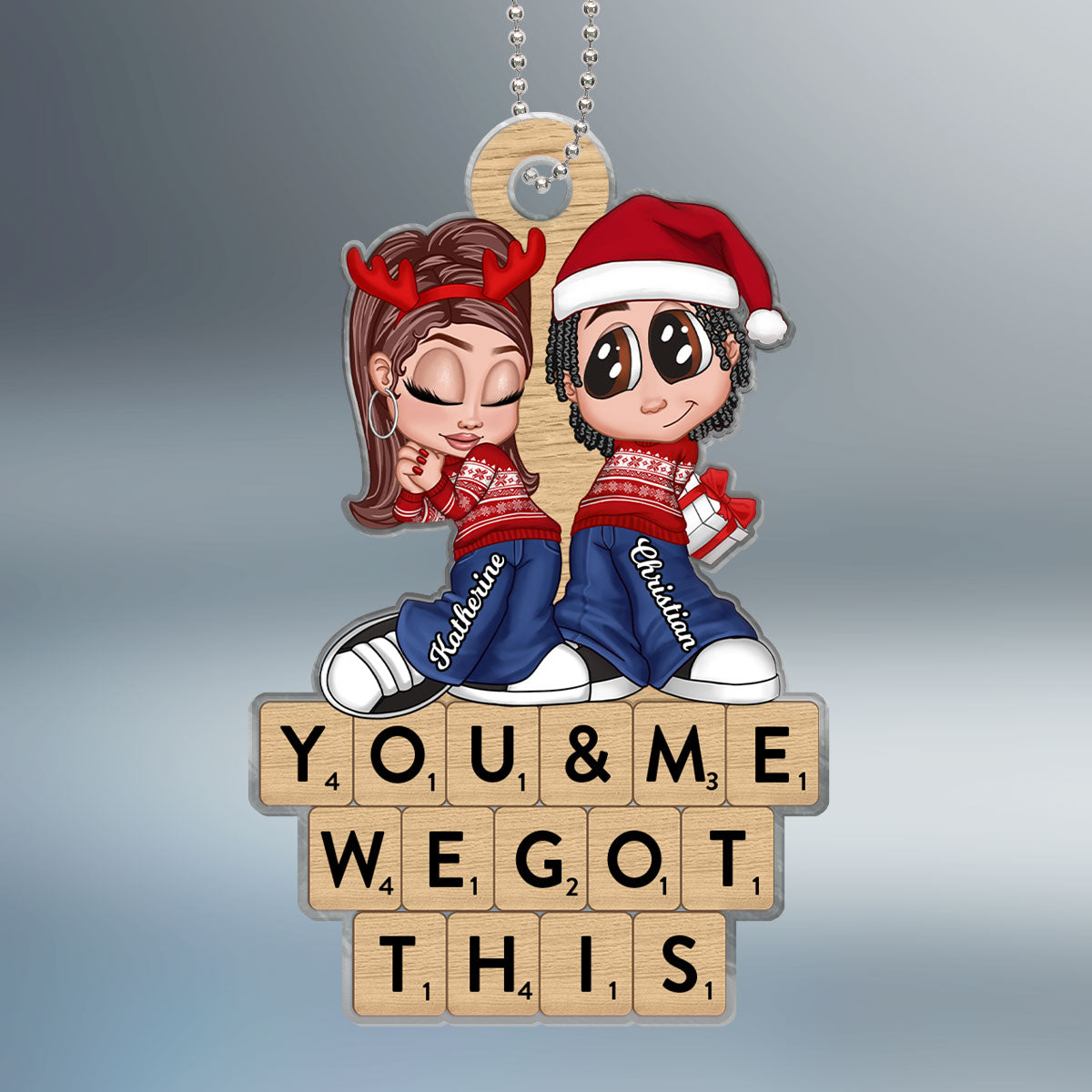 Christmas Y2K Couple Words Puzzle Personalized Acrylic Ornament, Christmas Gift for Him for Her