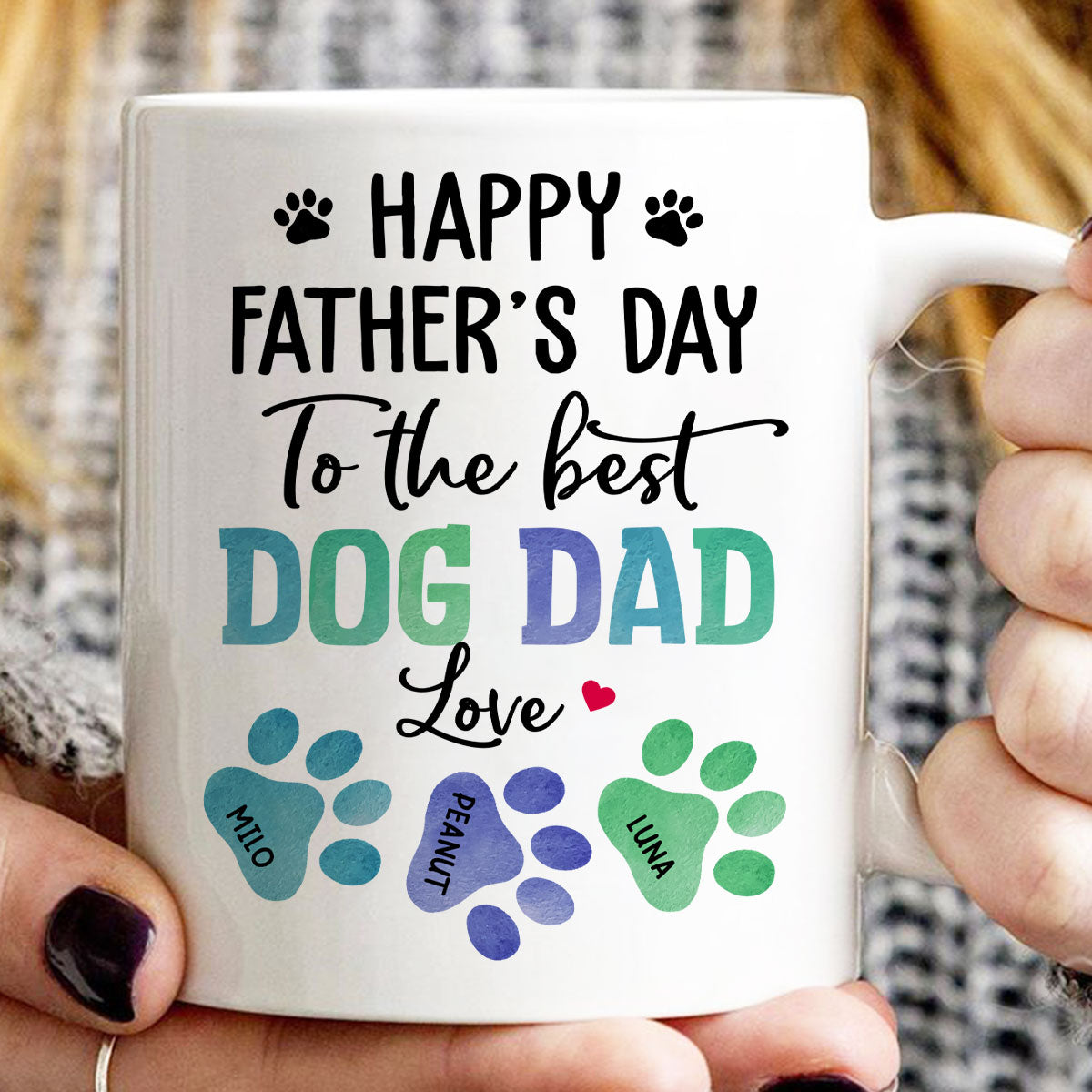23051253743_Happy Father‘s Day Best Dog Dad Watercolor Paws Personalized Mug
