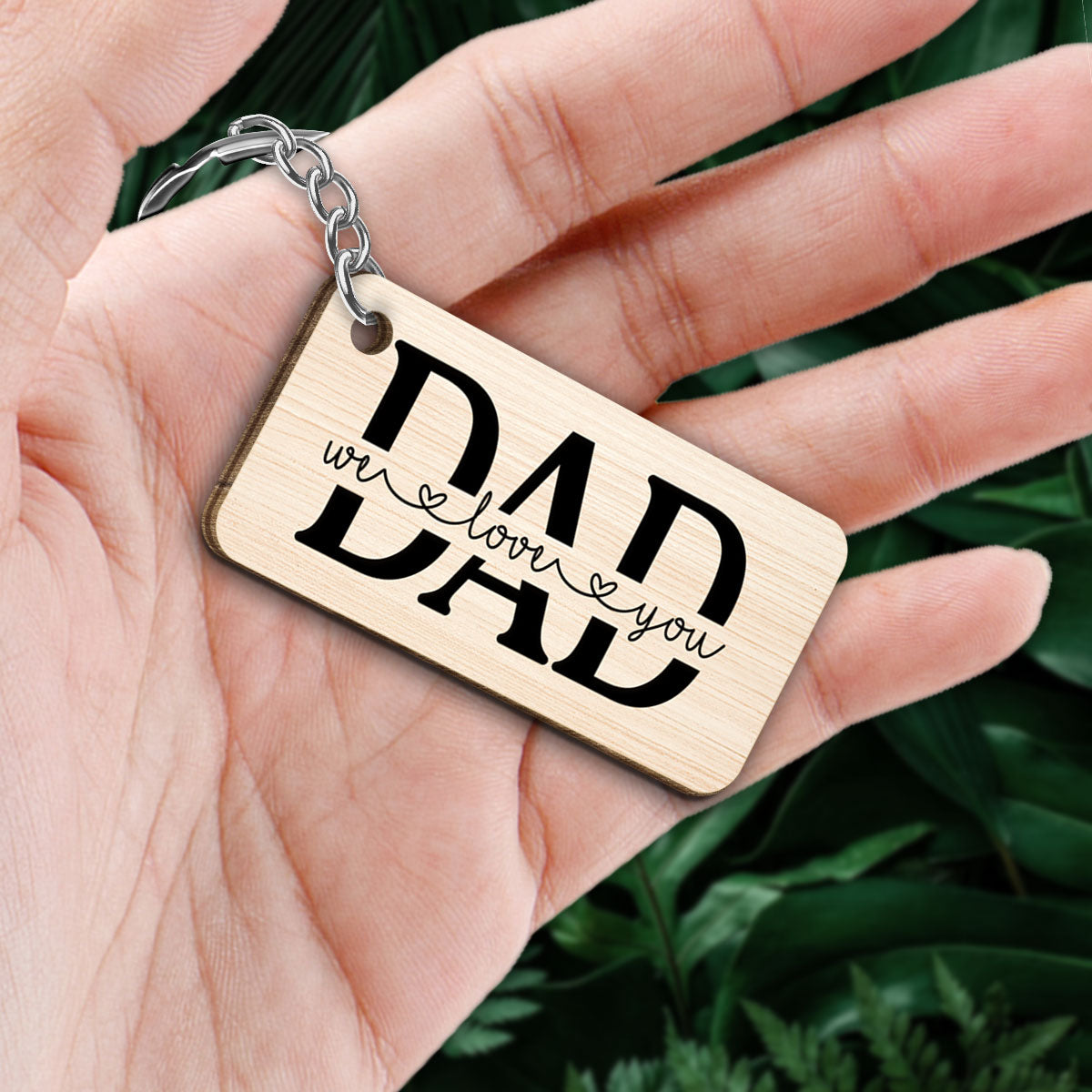 Best Dad Ever Portrait Cartoon Dad & Kids Personalized Wooden Keychain