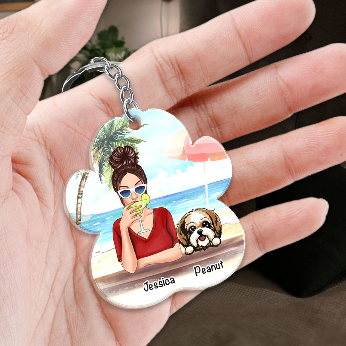 Dog Mom Summer Patterned Personalized Acrylic Keychain