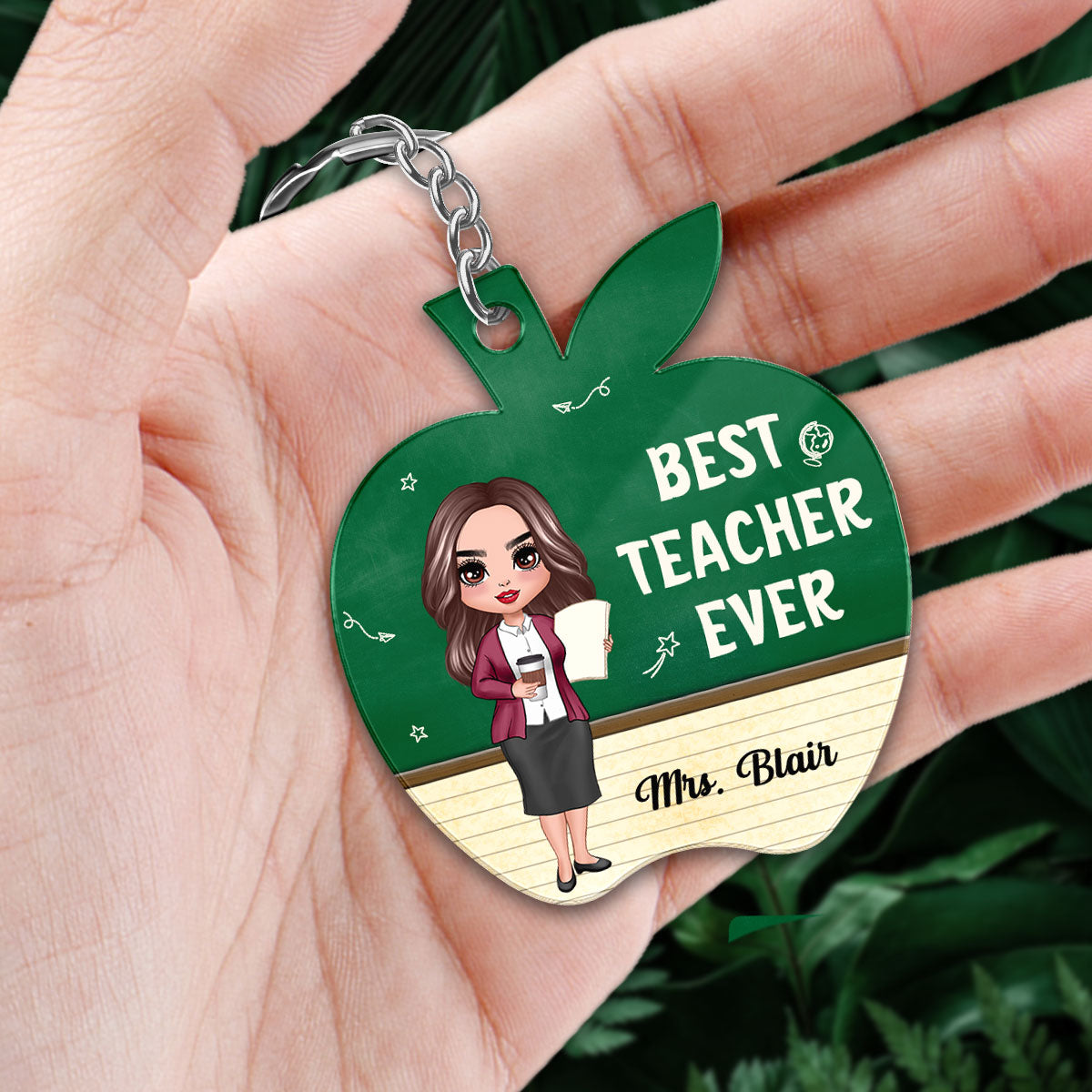 Teacher Love Inspire Doll Teacher With Green Board Personalized Acrylic Keychain