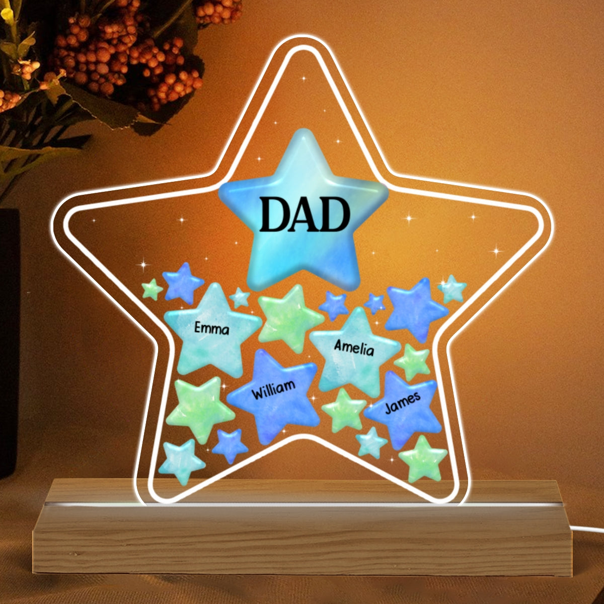 Dad Grandpa Stars In Star Personalized Warm Acrylic Custom Shape LED Night Light