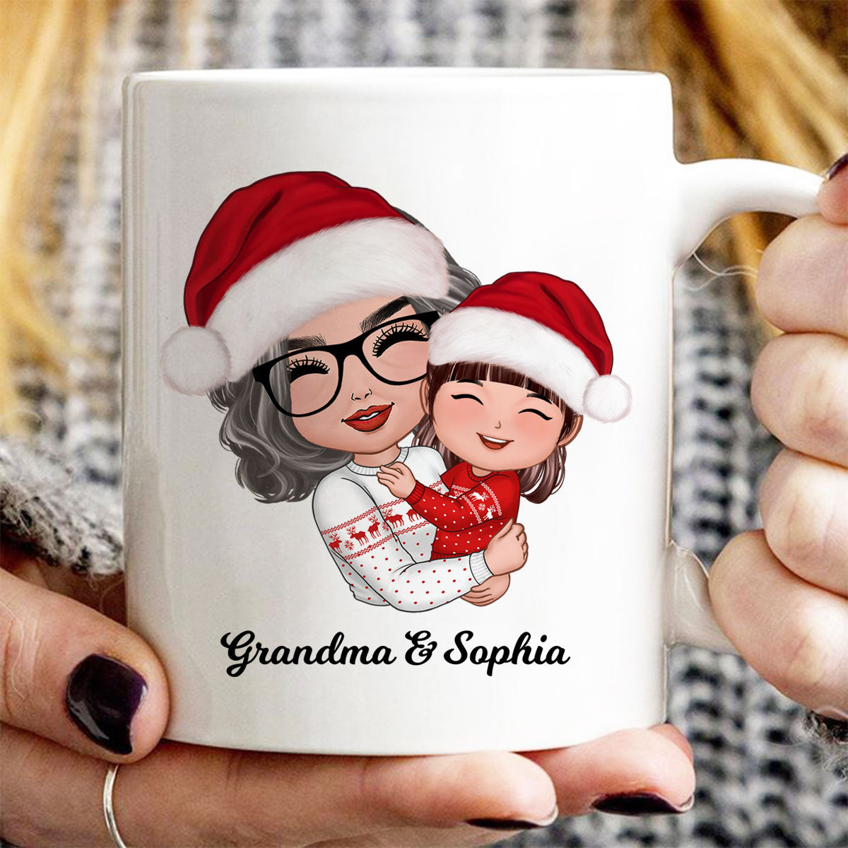 Doll Grandma Mom Hugging Kid Christmas Gift For Granddaughter Grandson Personalized Mug