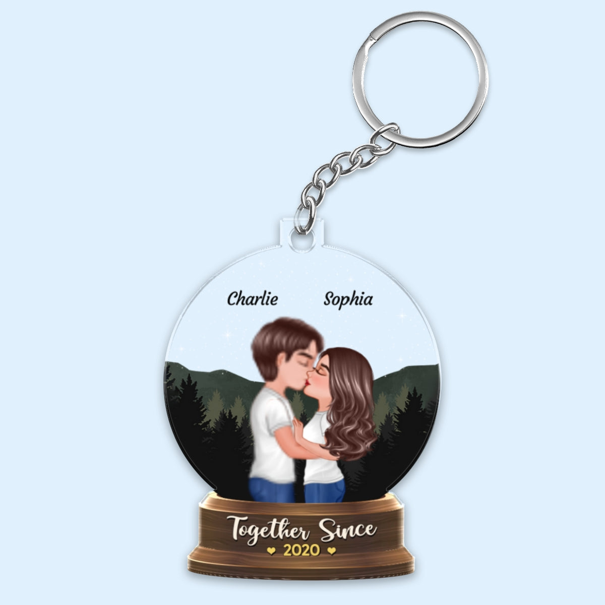 Couple Kissing Under Stars Sky Forest In Globe Personalized Acrylic Keychain