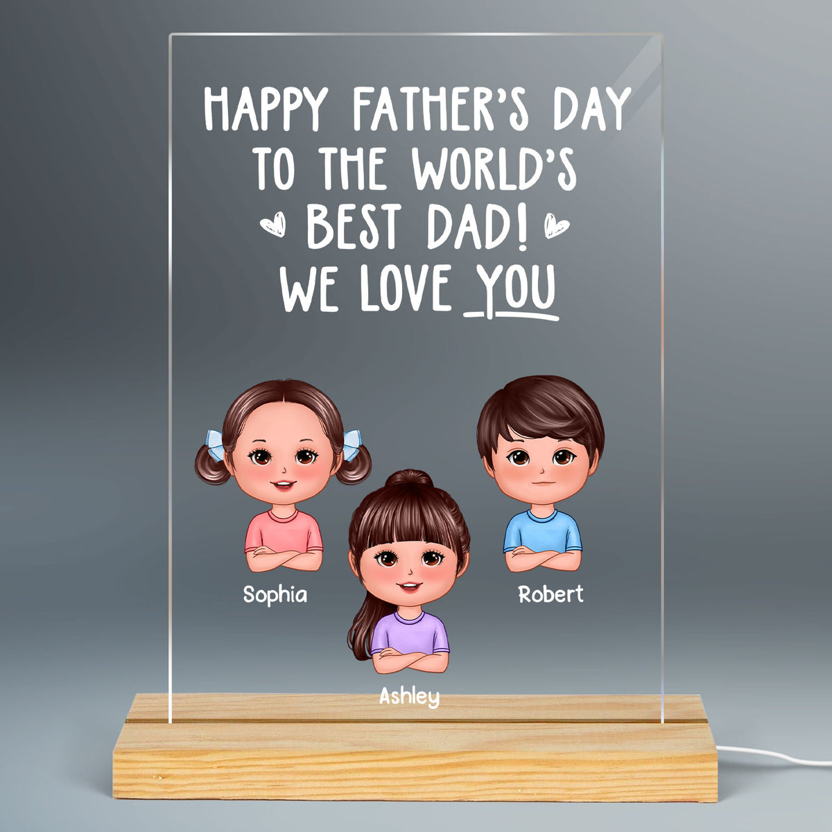 Happy Father‘s Day To The World’s Best Dad Doll Kids Personalize Rectangle Acrylic LED Night Light
