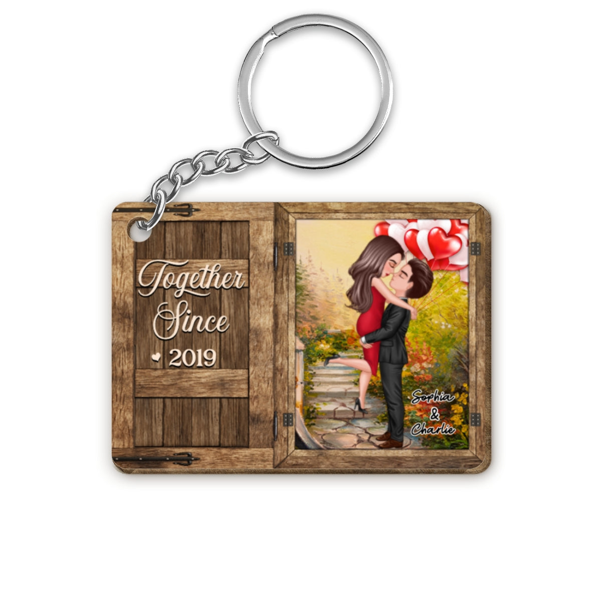 All Of Me Loves All Of You Couple Window Personalized Wooden Keychain