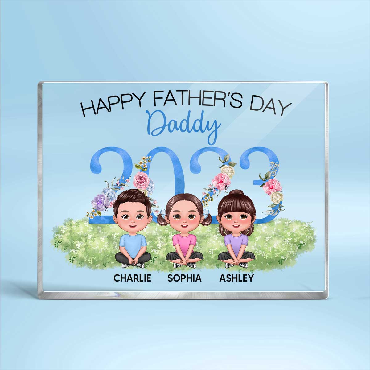 Happy Father‘s Day Doll Kids 2023 Personalized Rectangle Acrylic Block Plaque