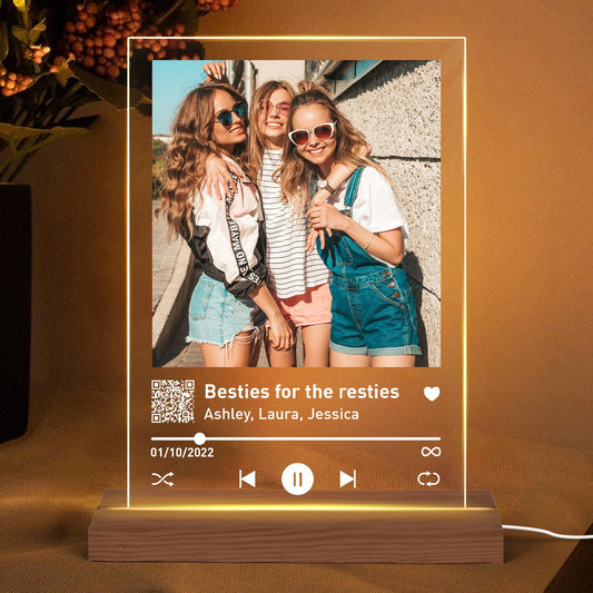 Best Friend Sisters Birthday Gifts for her Personalized LED Night Light, Song Plaque Art Custom Album Cover Plaque, Gifts for Girlfriend, Friendship Sibling Gift, Scannable QR Code