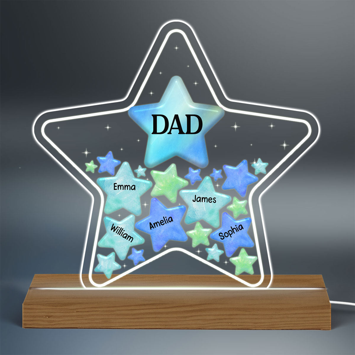 Dad Grandpa Stars In Star Personalized Warm Acrylic Custom Shape LED Night Light