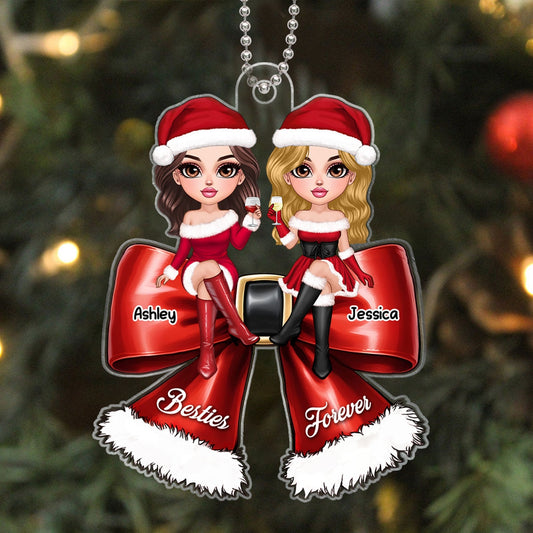 Pretty Christmas Besties Coquette Bow Personalized Acrylic Ornament