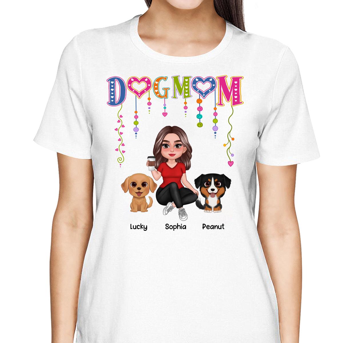 DOG MOM Strings Doll Woman And Watercolor Cute Dogs Personalized Shirt