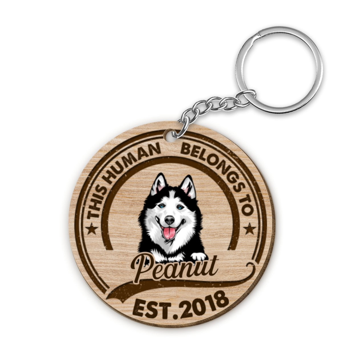 This Human Belongs To Peeking Dogs Personalized Wooden Keychain