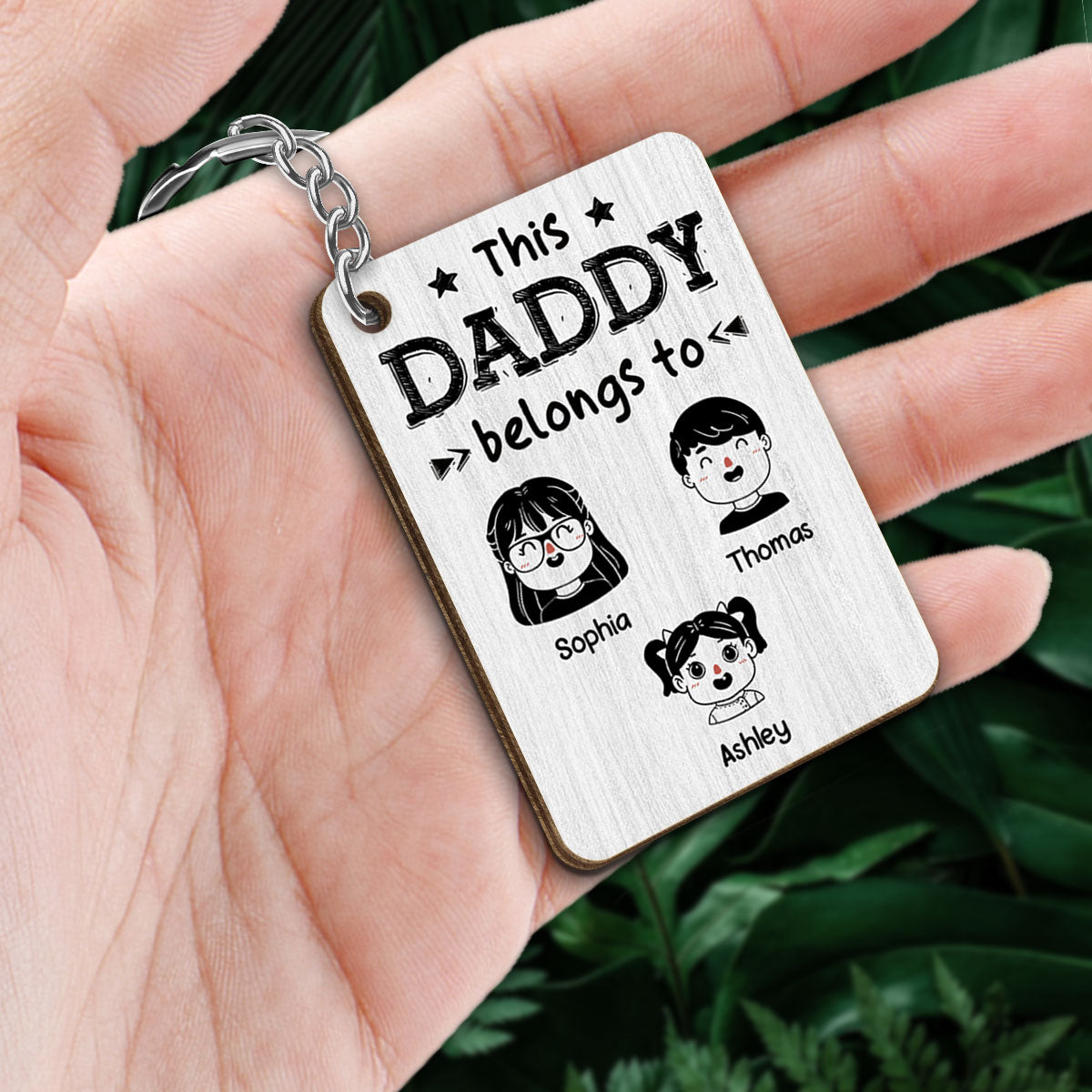 This Dad Grandpa Belongs To Kids Portrait Cartoon Personalized Wooden Keychain