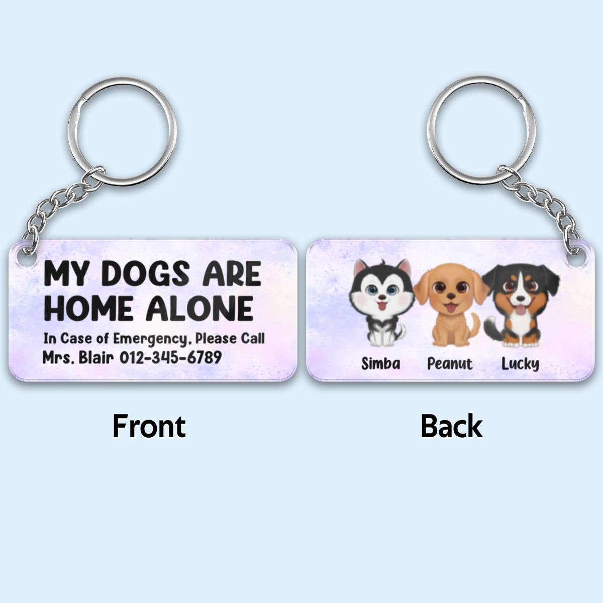 My Pets Home Alone Watercolor Dog Cat Personalized Acrylic Keychain