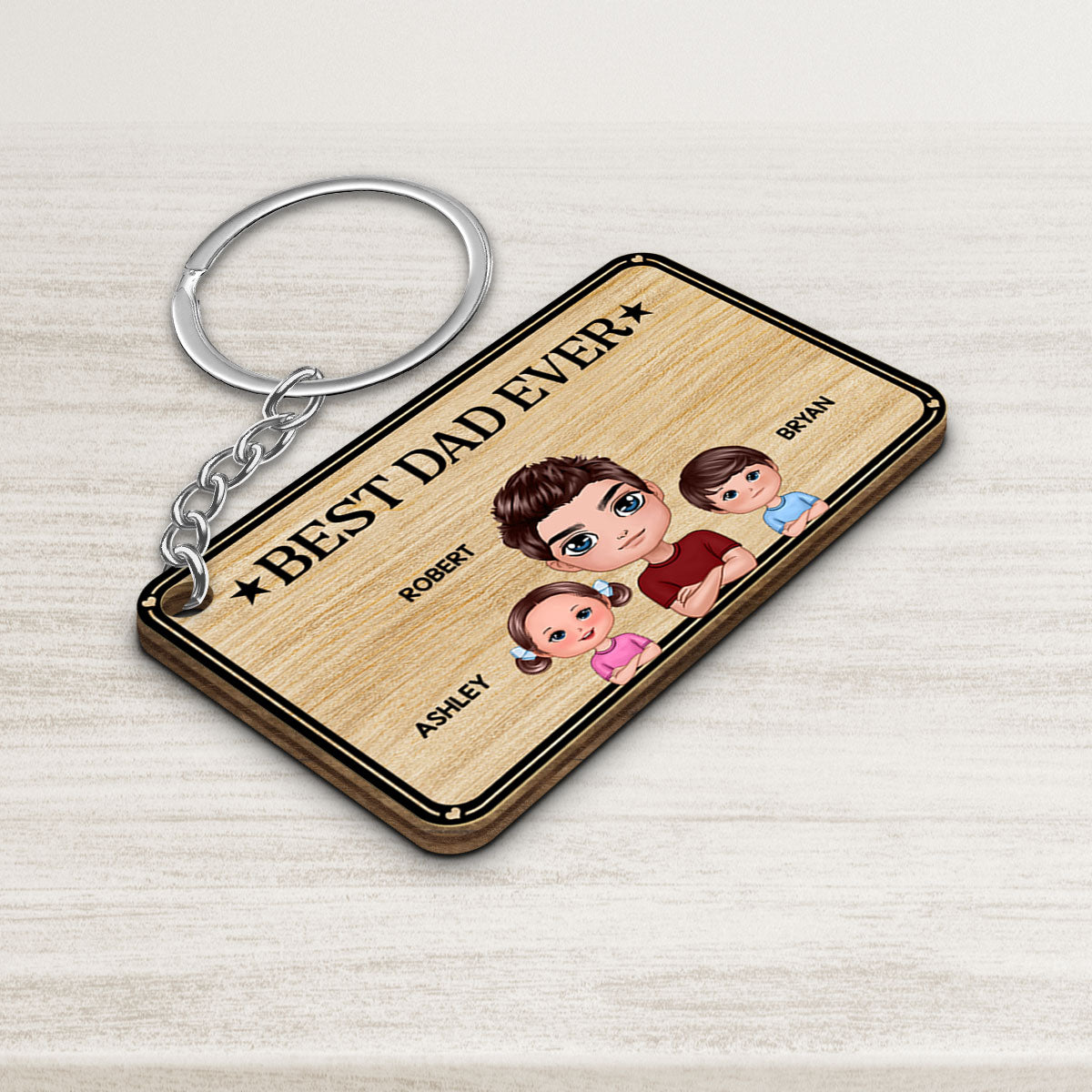 Best Dad Ever Heart Background Personalized Wooden Keychain