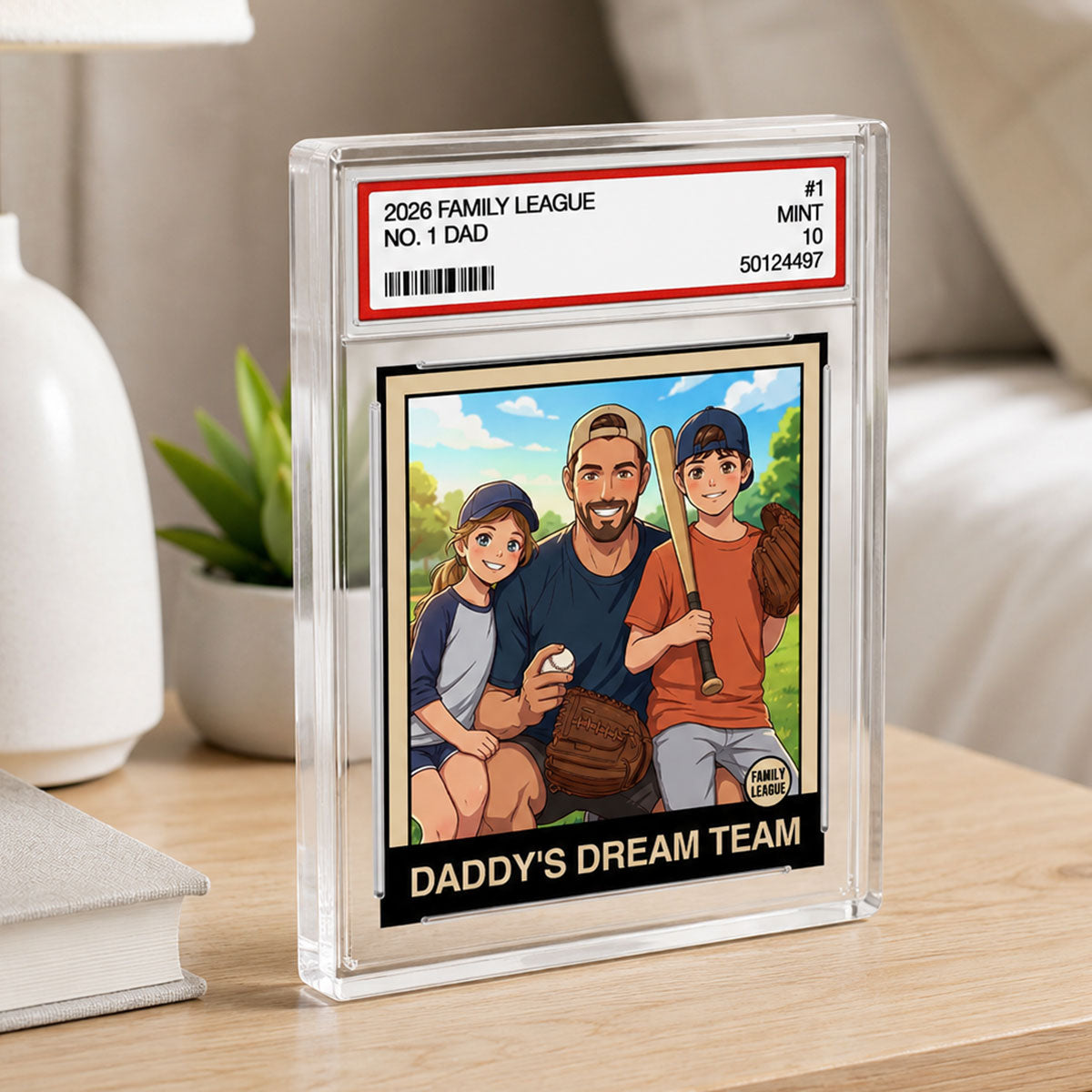 Copy of Cartoon Style Baseball Daddy's Dream Team Trading Card - Personalized Acrylic Block Plaque - Father's Day Gift For Baseball Dad, Husband
