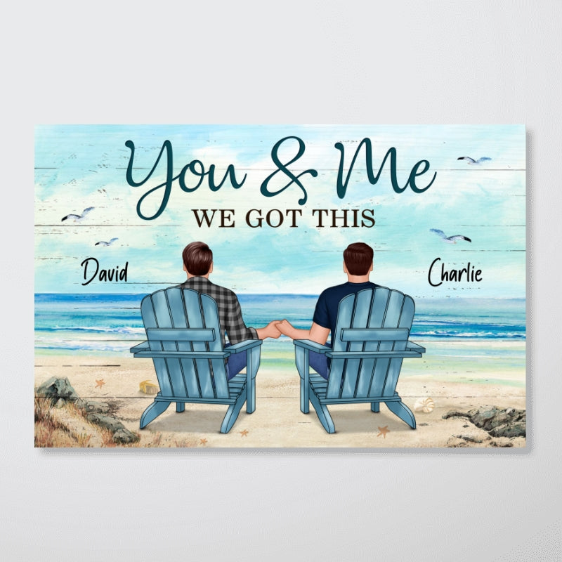 Back View Couple Sitting Beach Landscape Personalized Horizontal Poster