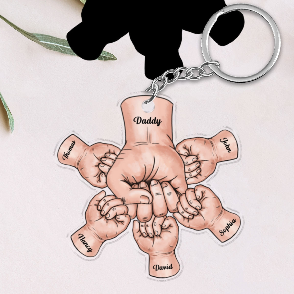 Dad Grandpa And Kids Fist Bump Hands Father‘s Day Gift Personalized Acrylic Keychain
