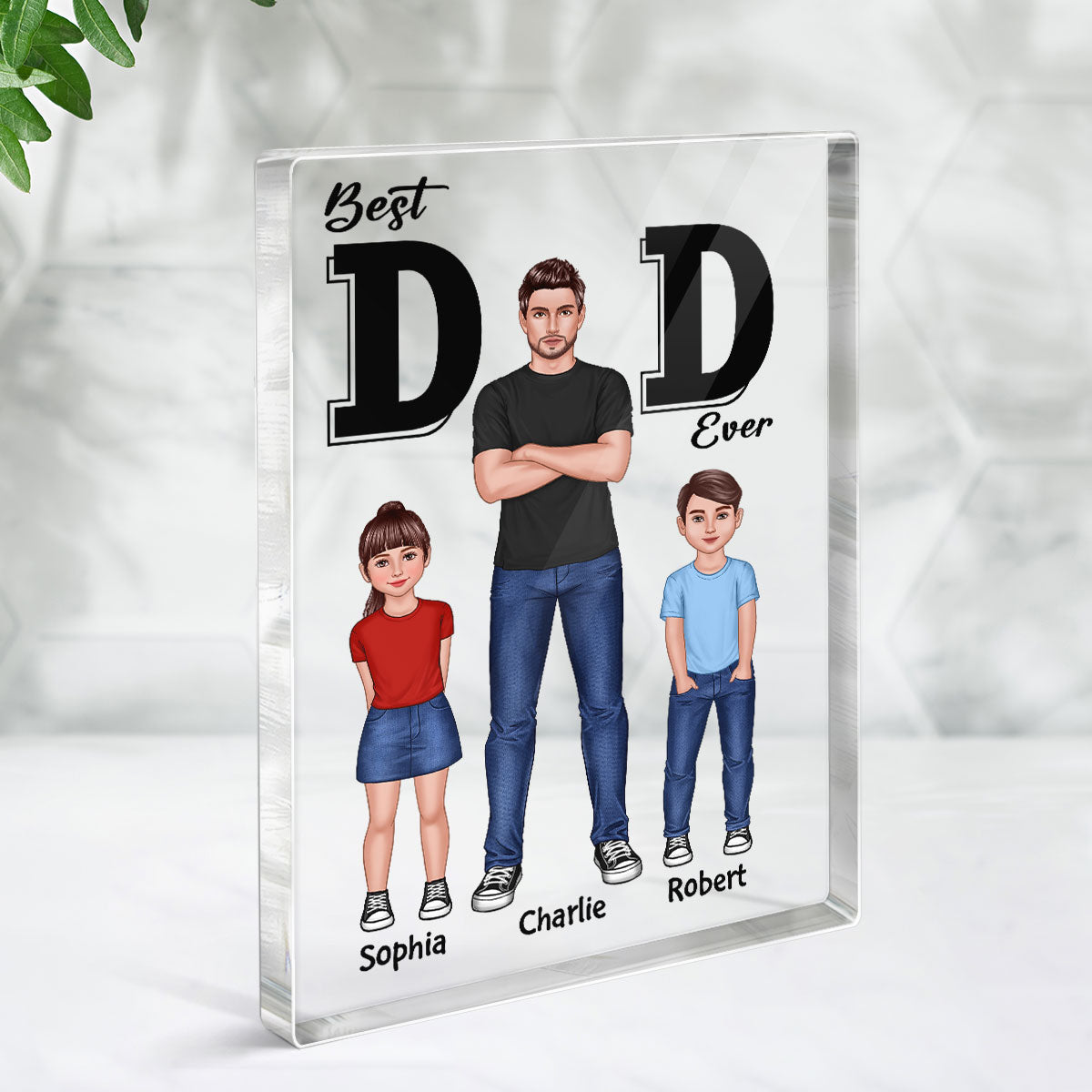 Best Dad Ever Cool Dad And Kids Personalized Rectangle Acrylic Block Plaque