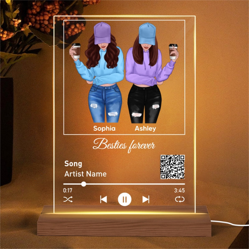 Front View Besties Favorite Song Scannable QR Code Personalized Rectangle Acrylic Plaque LED Night Light