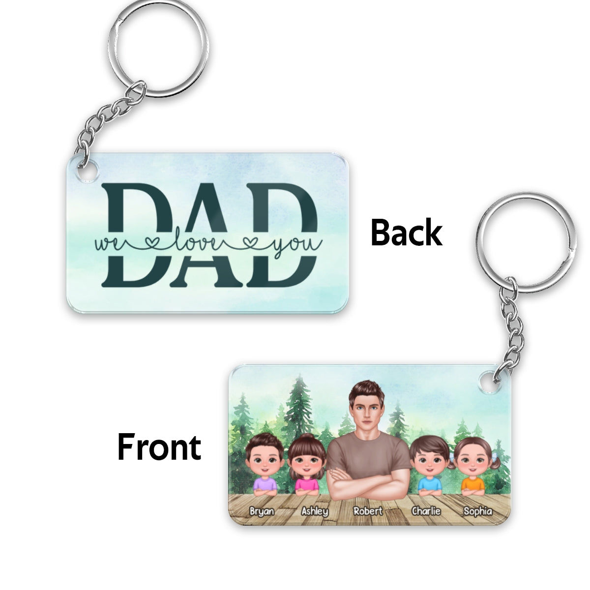 Real Man Dad And Kids Crossed Arms Forest Personalized Acrylic Keychain