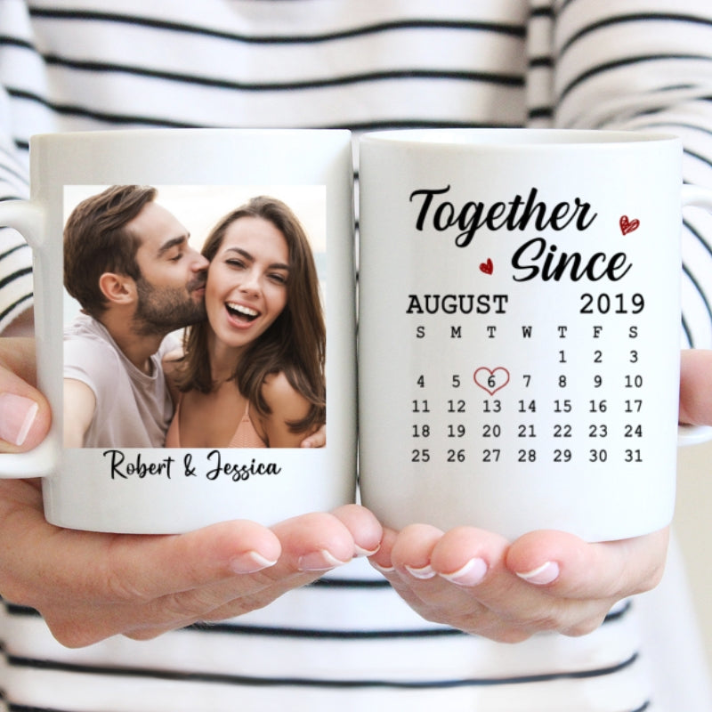 Calendar Couple Photo Personalized Mug - Anniversary Gift For Couple - Gift For Him Gift For Her