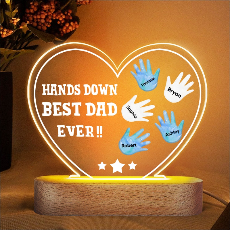 Hands Down Best Dad Grandpa Ever Personalized Heart Acrylic LED Night Light