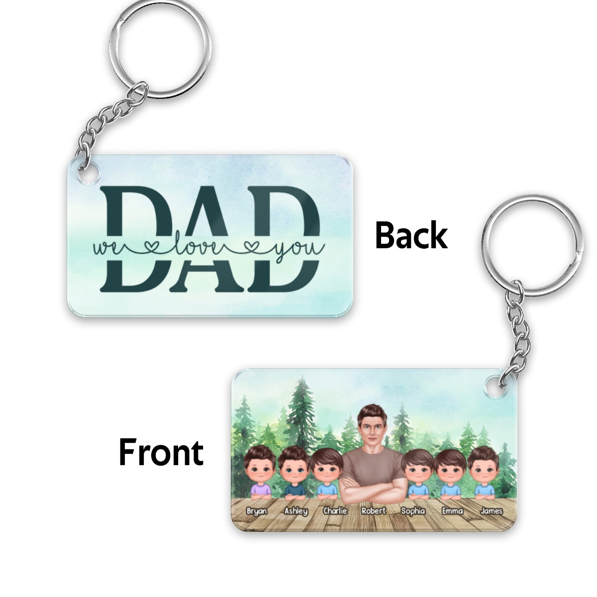 Real Man Dad And Kids Crossed Arms Forest Personalized Acrylic Keychain