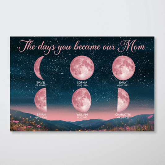 Personalized Birth Moon Poster, Pink Moon Phase | A Heartfelt Gift for Mom’s Birthday, Mother’s Day, or Just Because
