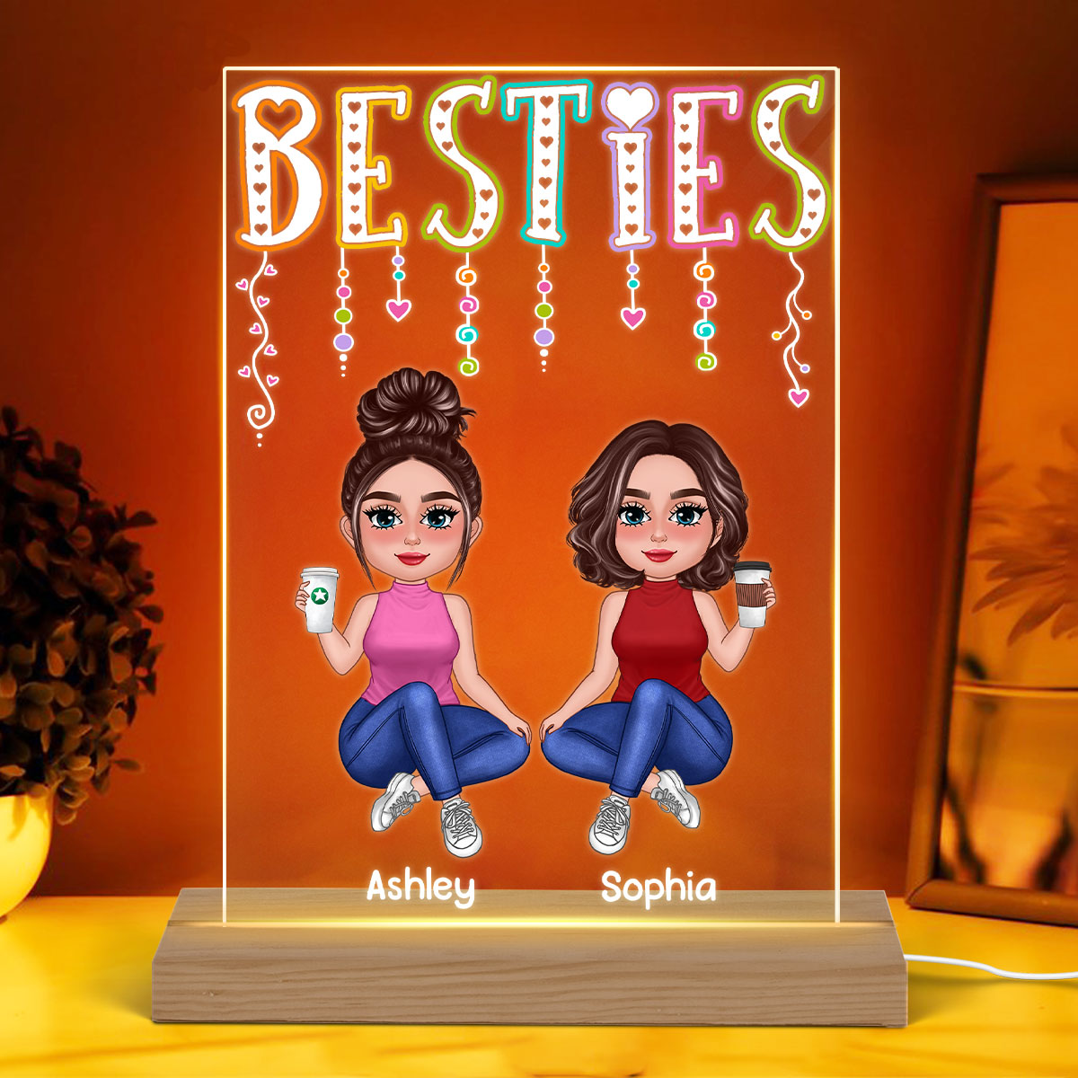 Besties Colorful Light Happy Doll Besties Personalized Rectangle Acrylic Plaque With LED Night Light