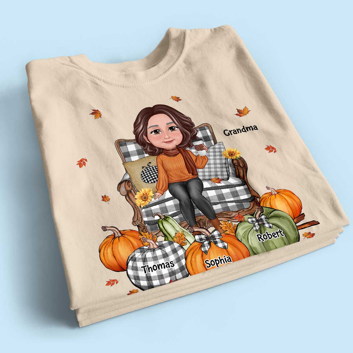 Grandma Sitting On Chair Pumpkins Personalized Shirt
