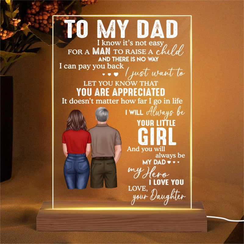 To My Dad From Daughter Son Back View Dad And Daughter Son Standing Personalized Rectangle Acrylic Plaque LED Night Light
