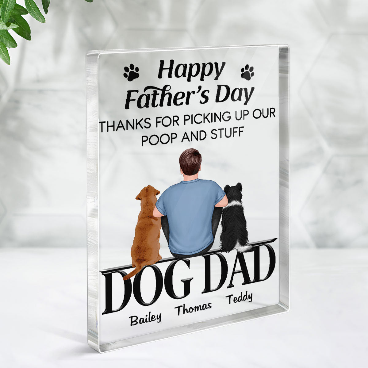 Happy Father‘s Day Dog Dad Sitting Personalized Rectangle Acrylic Block Plaque