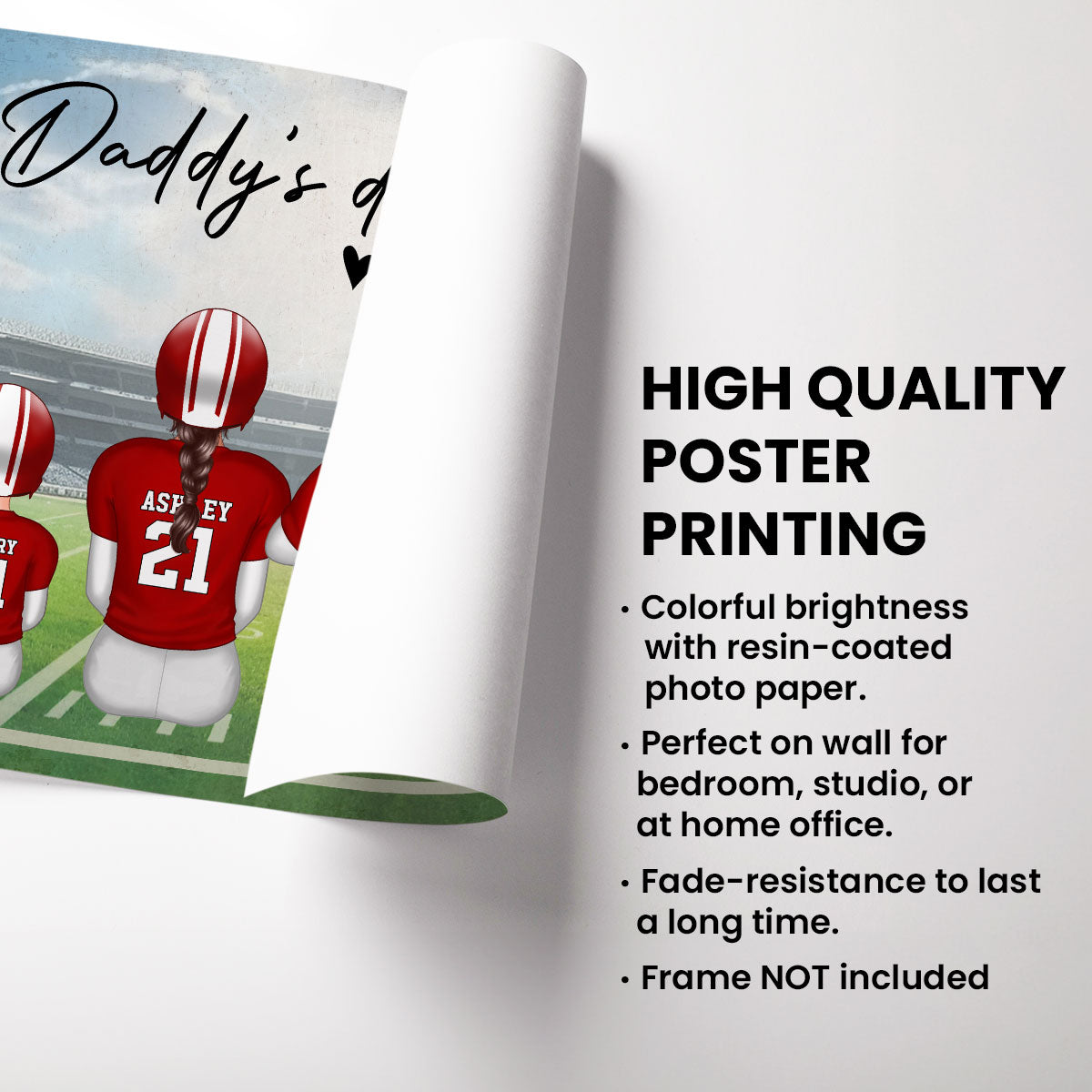 Daddy's Team American Football Family Sitting Personalized Poster, Father's Day Gift For Dad, Grandpa, Husband