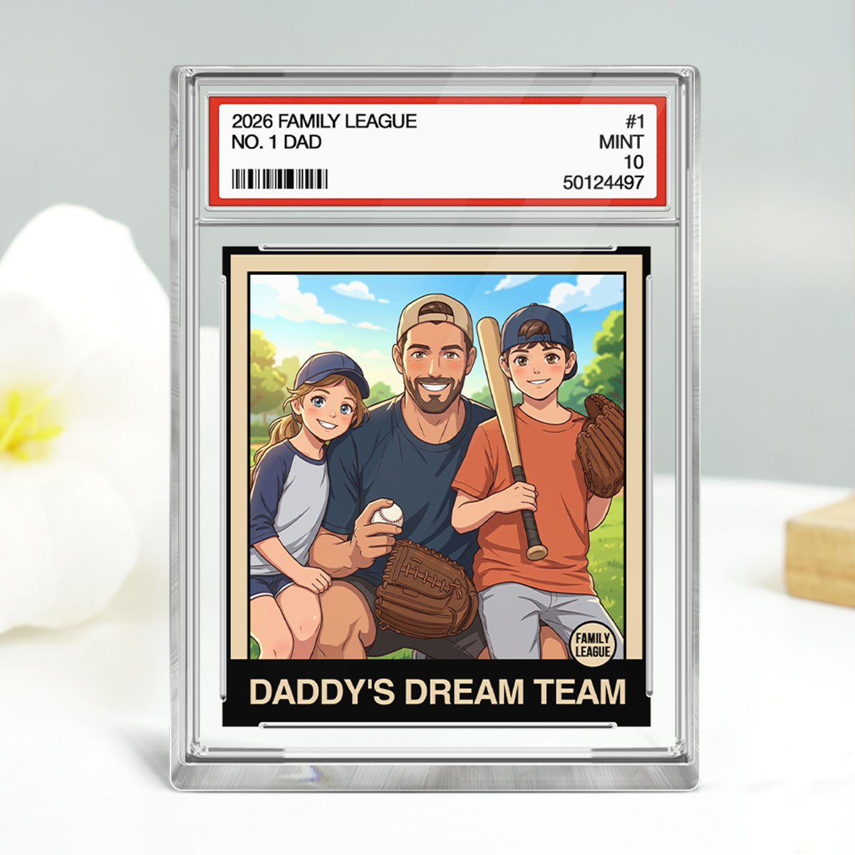 Copy of Cartoon Style Baseball Daddy's Dream Team Trading Card - Personalized Acrylic Block Plaque - Father's Day Gift For Baseball Dad, Husband