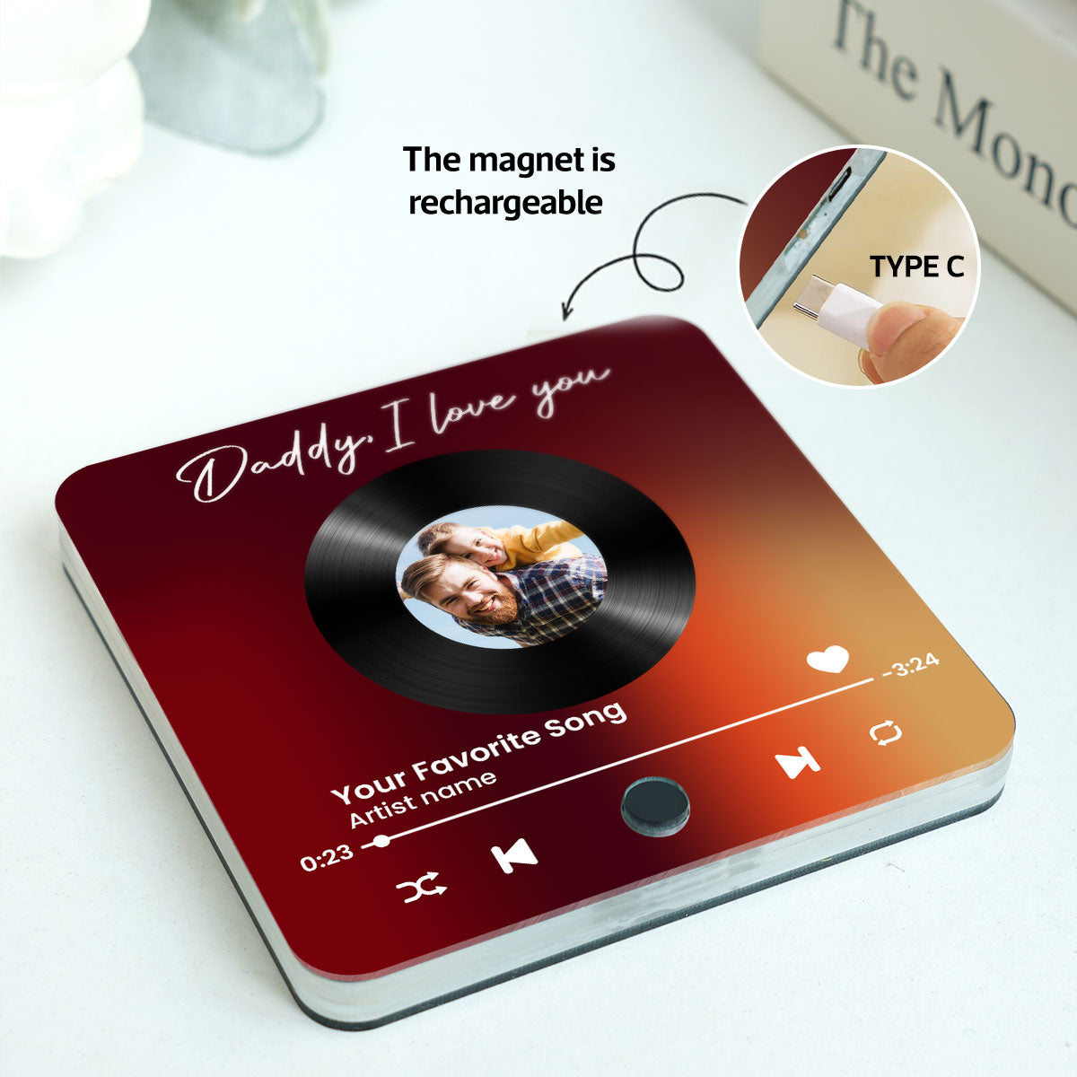 Daddy We Love You Upload Photo Custom Dad's Favorite Song Personalized Music Fridge Magnet