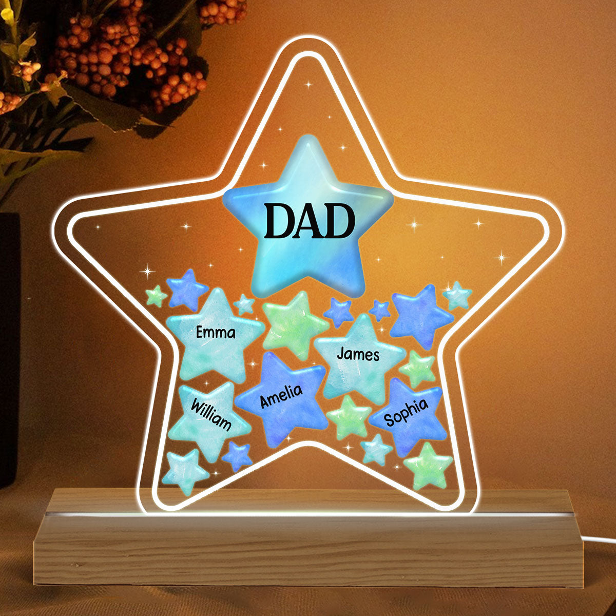 Dad Grandpa Stars In Star Personalized Warm Acrylic Custom Shape LED Night Light