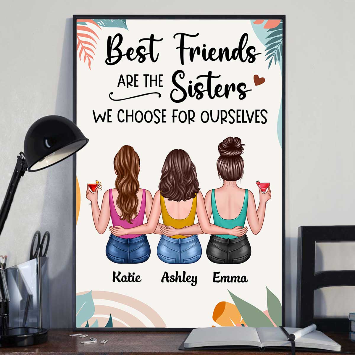 Summer Besties Sisters Back View Personalized Vertical Poster