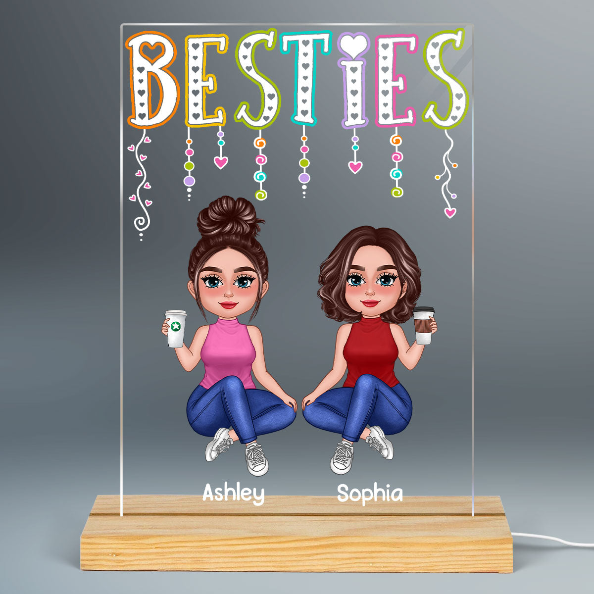Besties Colorful Light Happy Doll Besties Personalized Rectangle Acrylic Plaque With LED Night Light