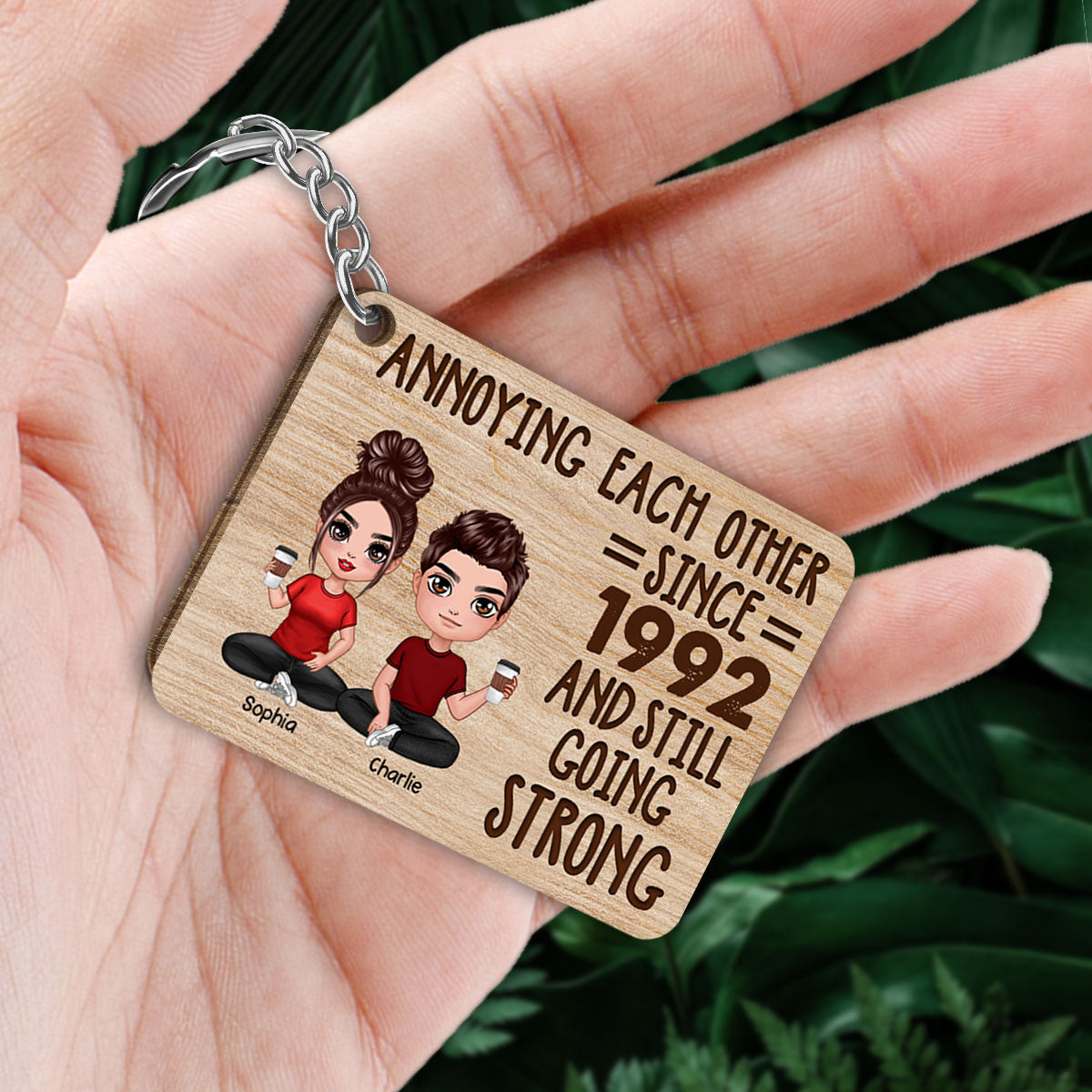 Doll Couple Annoying Each Other Personalized Wooden Keychain